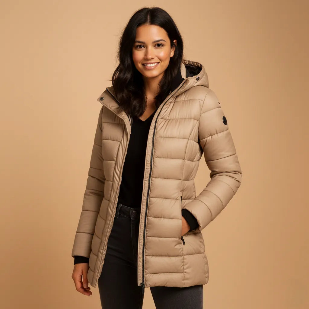 Piumino lungo con cappuccio