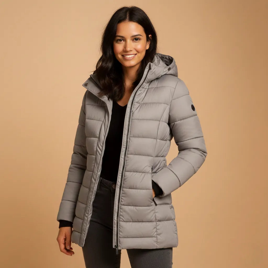 Piumino lungo con cappuccio