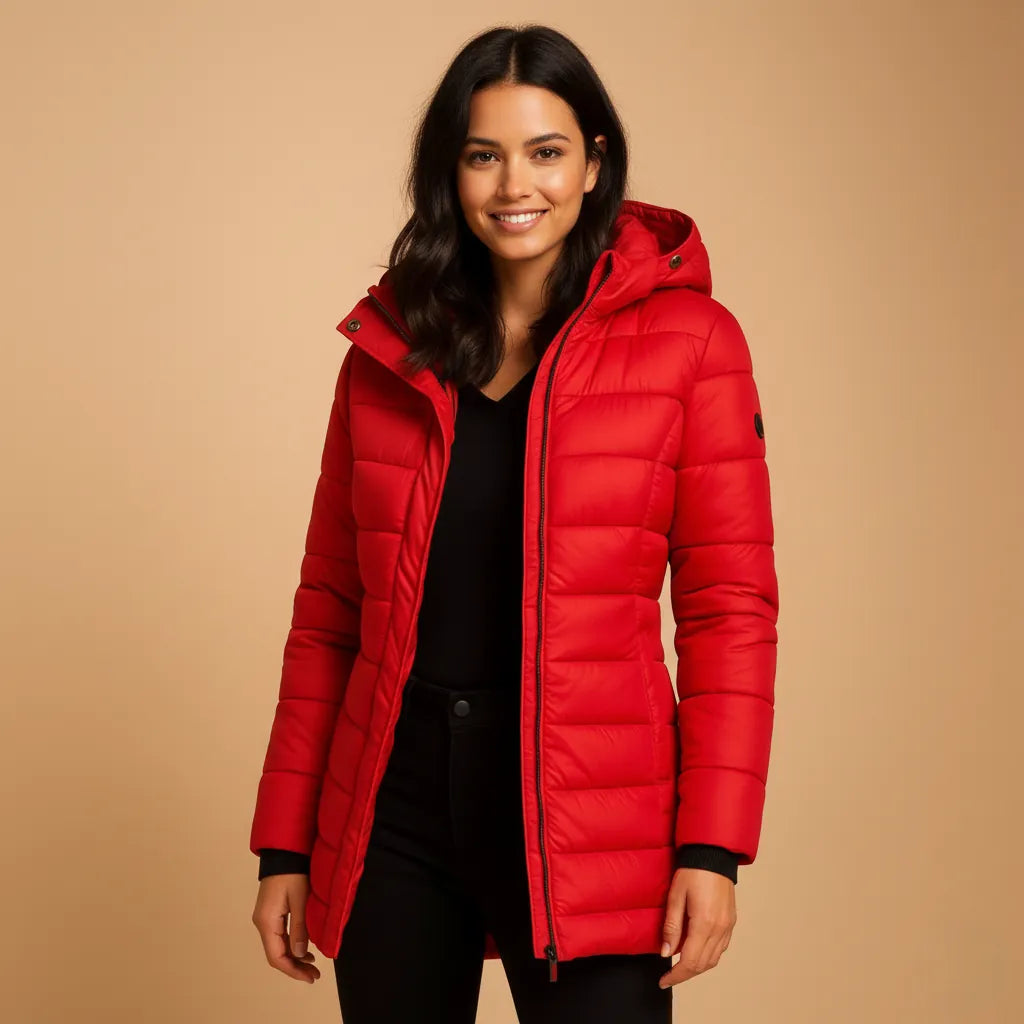 Piumino lungo con cappuccio