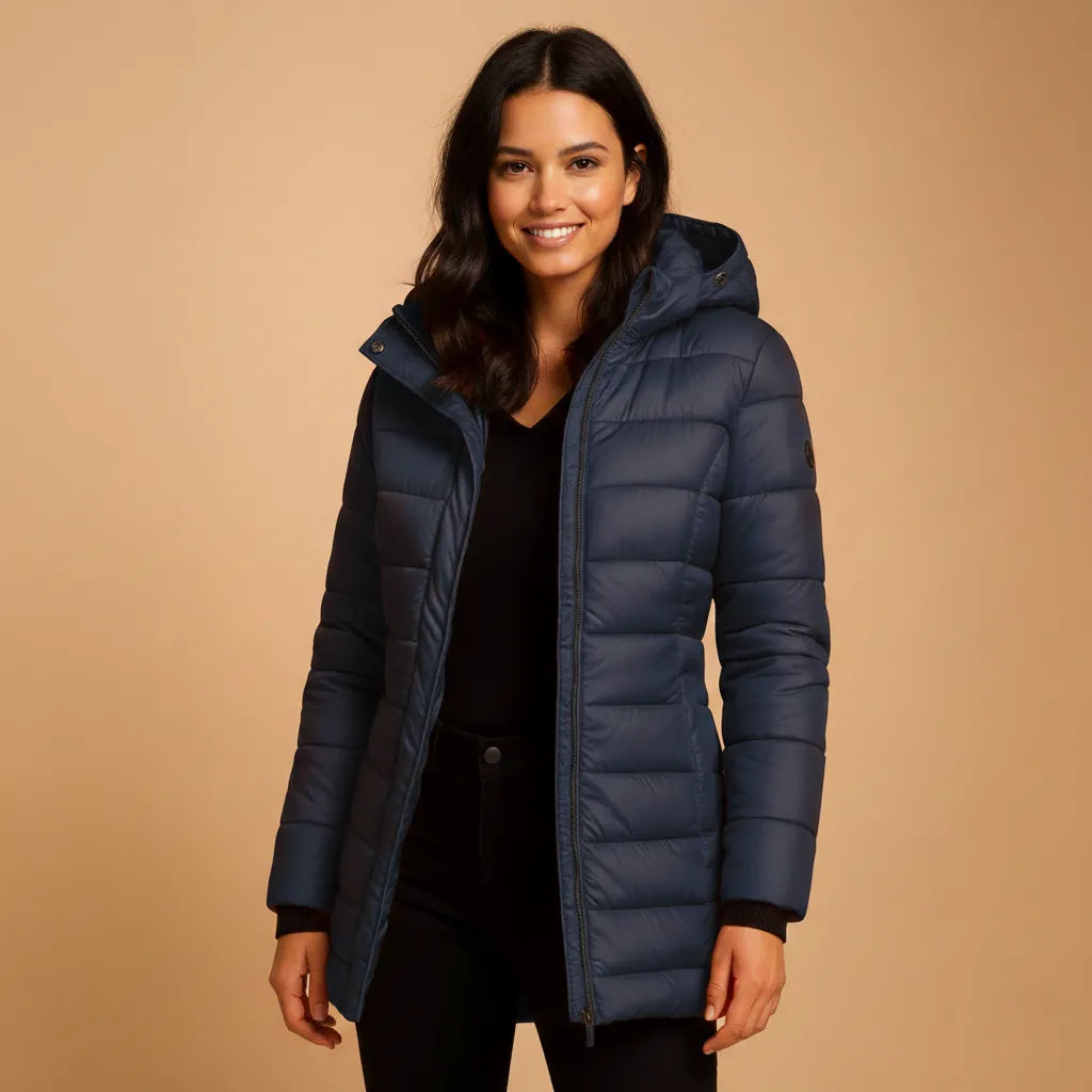 Piumino lungo con cappuccio