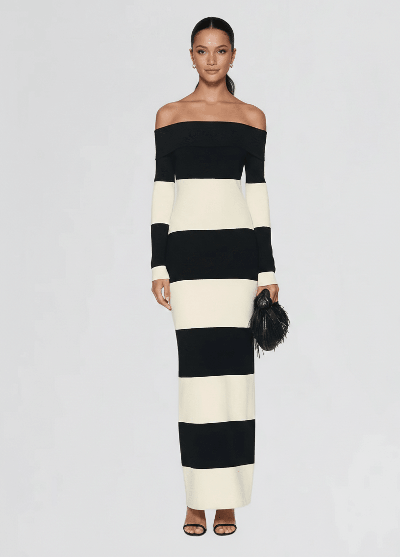 Abito Lungo Off - Shoulder a Righe - DressMilano